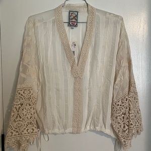Johnny Was Embroidered Sheer Top